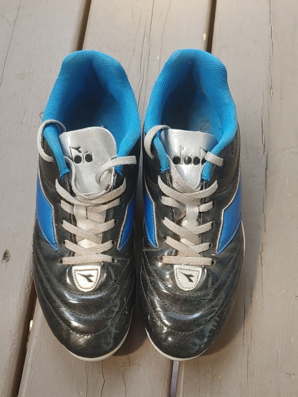 Diadora Black and Blue Athletic Soccer Shoes